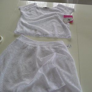 AMY BYER NEW girls  white lace two piece set with skirt  size L/14